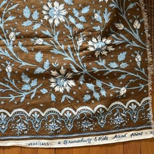 Brunschwig & Fils Verrieres Print linen fabric in brown and blue 2+ yards